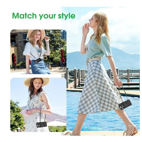 Arae for iPhone 15 Pro Wallet Case, PU Leather Flip Folio Case with Shoulder Str - Picture 7 of 7